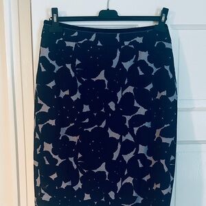 Boden Navy and Light Blue/Gray  Floral Pencil Skirt